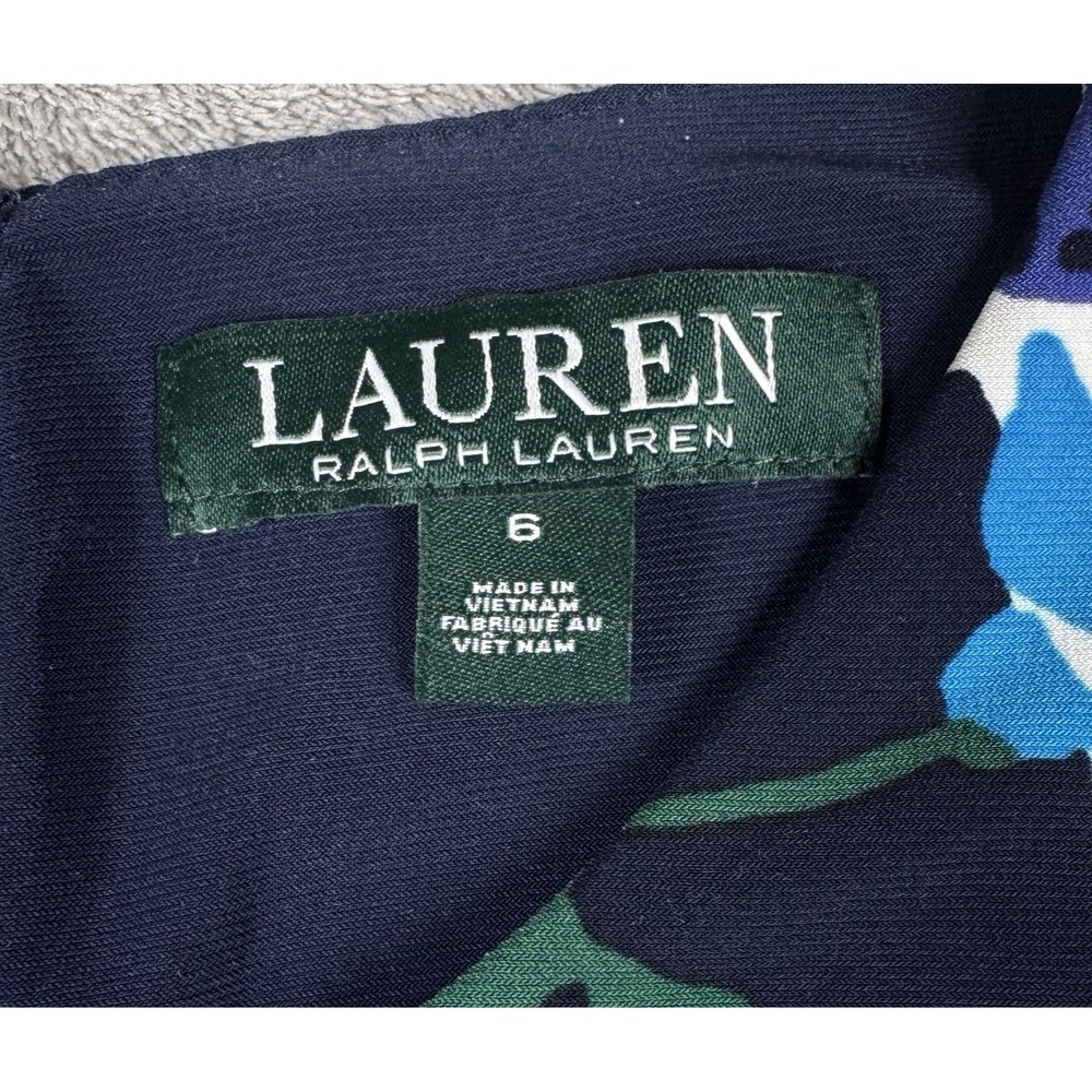 Lauren Ralph Lauren Navy Floral Dress Womens 6 Sleeveless Keyhole - Picture 3 of 8
